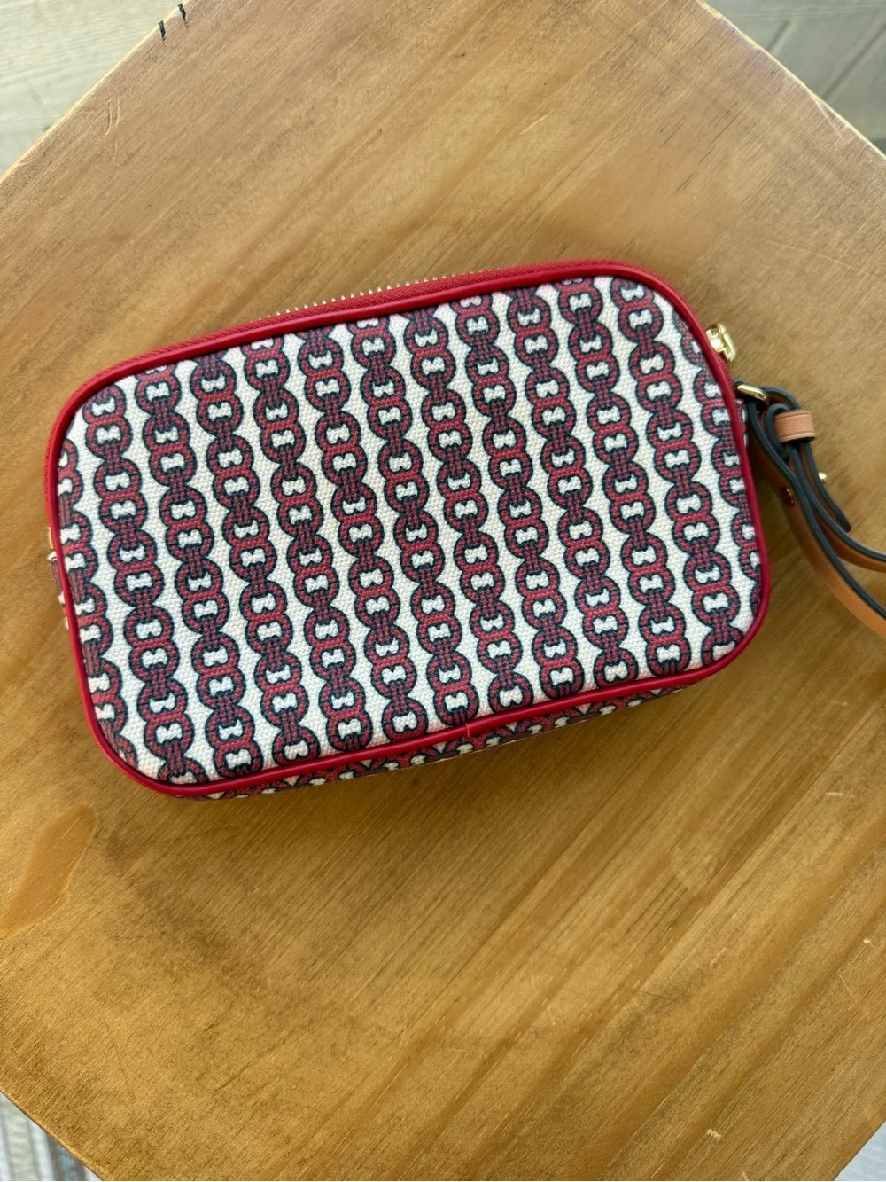 Tory Burch Gemini Link Canvas Zip Wristlet Pouch Liberty Red